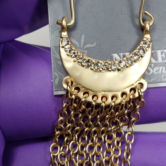 Gold Crystal Fringe Earrings โ Crescent Statement Design for Sensitive Ears - Picture 9 of 9